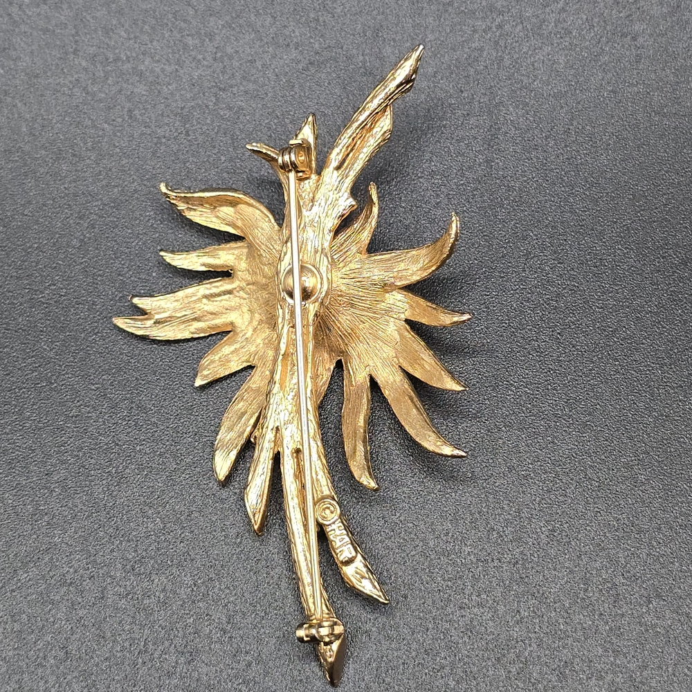 VTG HAR Gold Tone Floral Spray Brooch Rhinestone Cluster Mid Century Flower - Picture 2 of 10